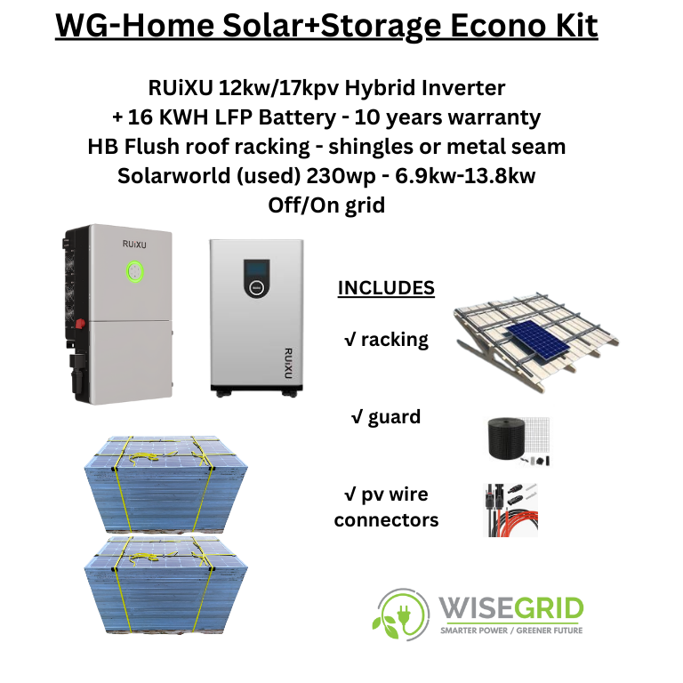 WG-Home Solar+Storage Econo Kit -17 kwPV Inverter, 16kwh LFP battery, Solarworld 230, racking, acces.