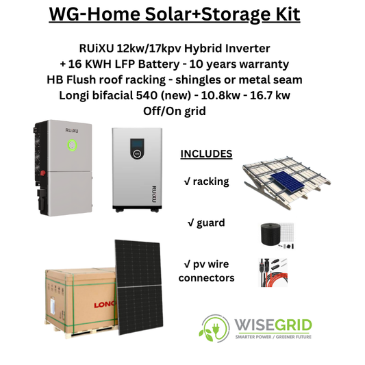 WG-Home Solar+Storage Kit -17 kwPV Inverter, 16kwh LFP battery, racking, New Longi 540 panels