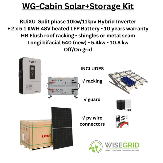 WG-Cabin Solar+ Storage Kit - 10kw inverter, 10.1 kwh LFP, Longi 540 bifacials, racking + acces.